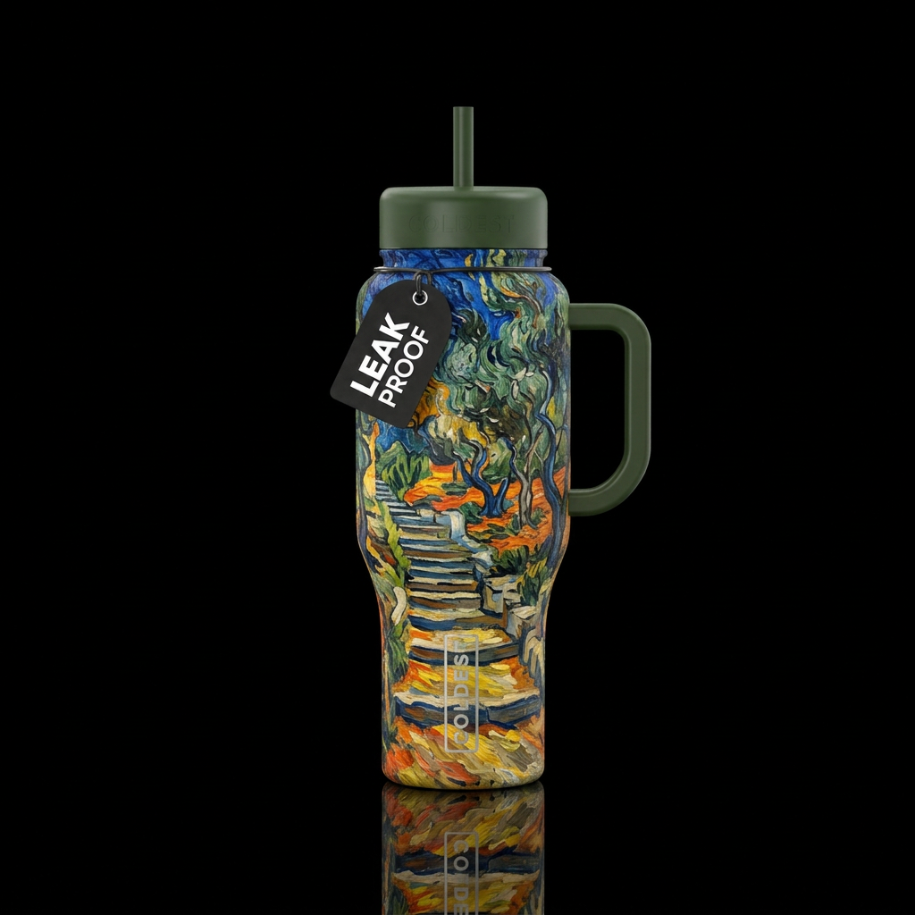 stone steps in the olive grove garden water bottle design