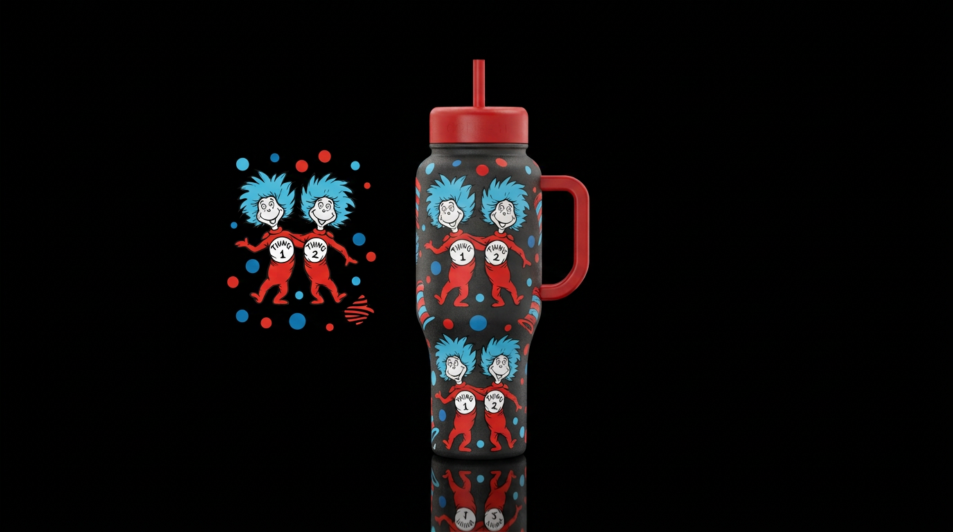 Thing 1 and Thing 2 water bottle design