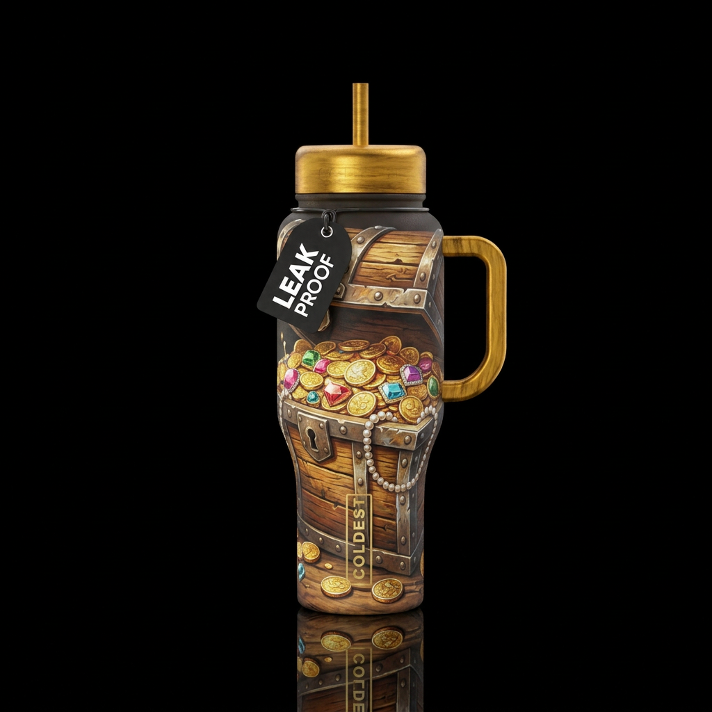 Pirates treasure chest water bottle design