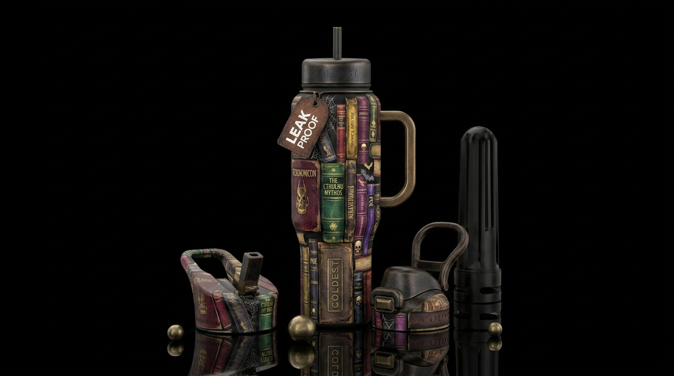 Spooky books water bottle design