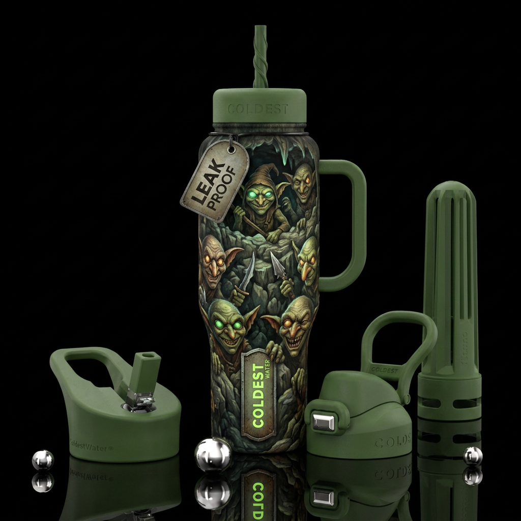 Spooky goblins water bottle design