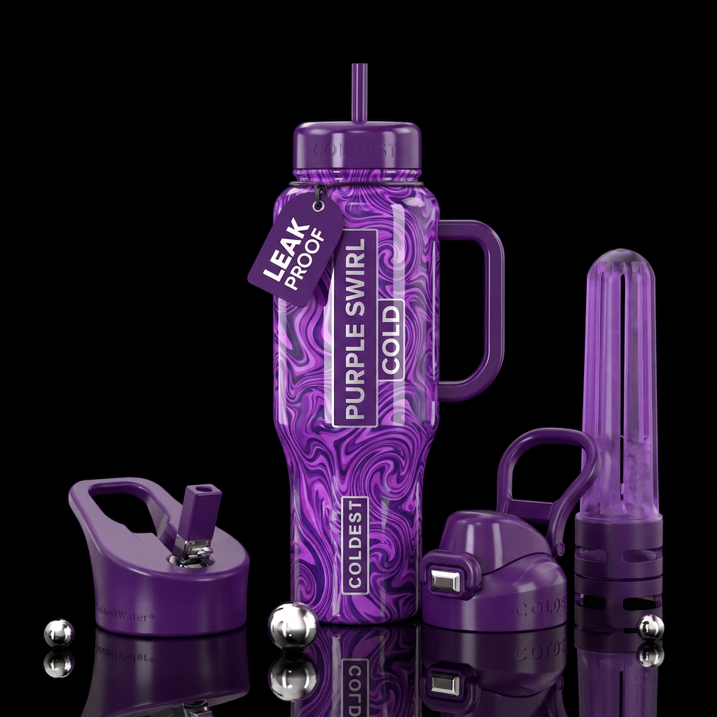 Purple swirly water bottle design