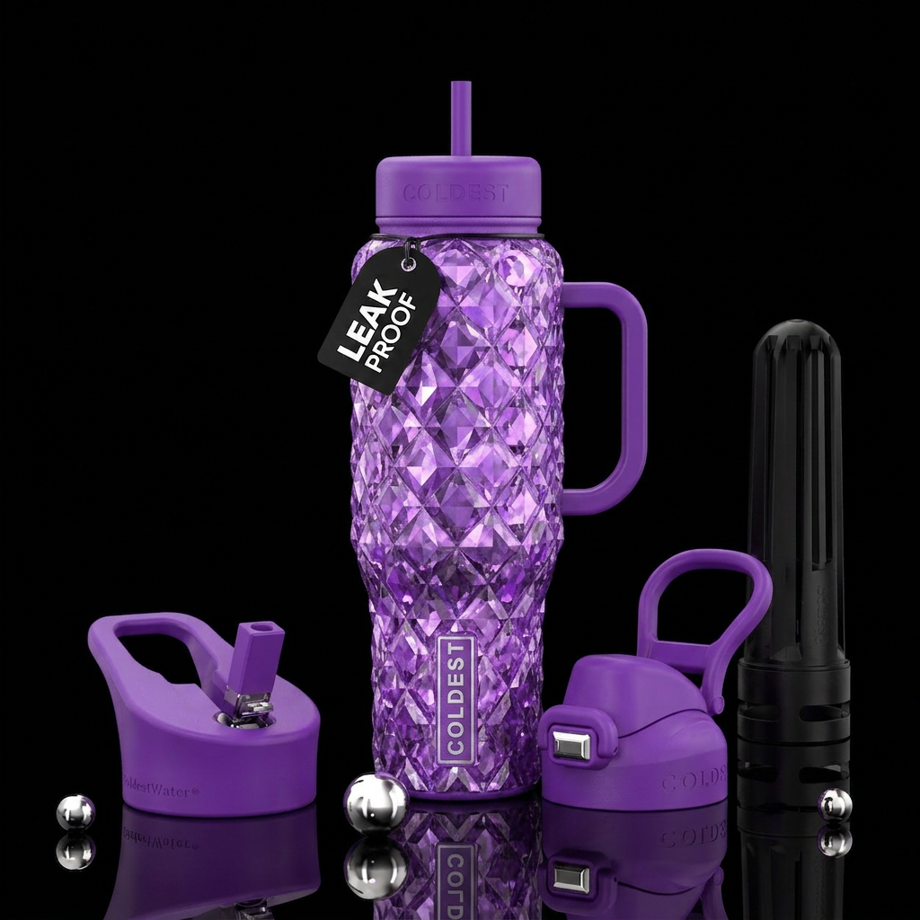 Purple diamonds water bottle design