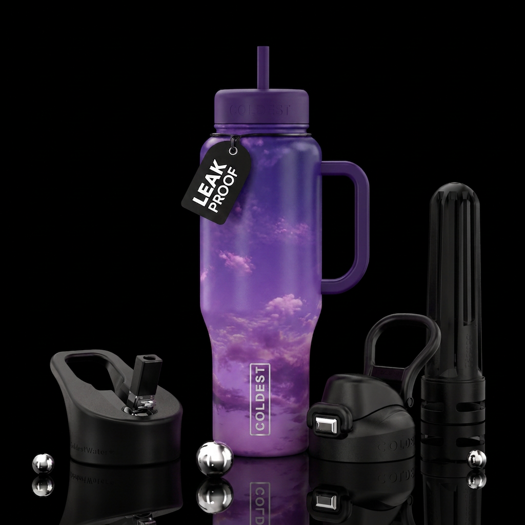 Purple skies water bottle design