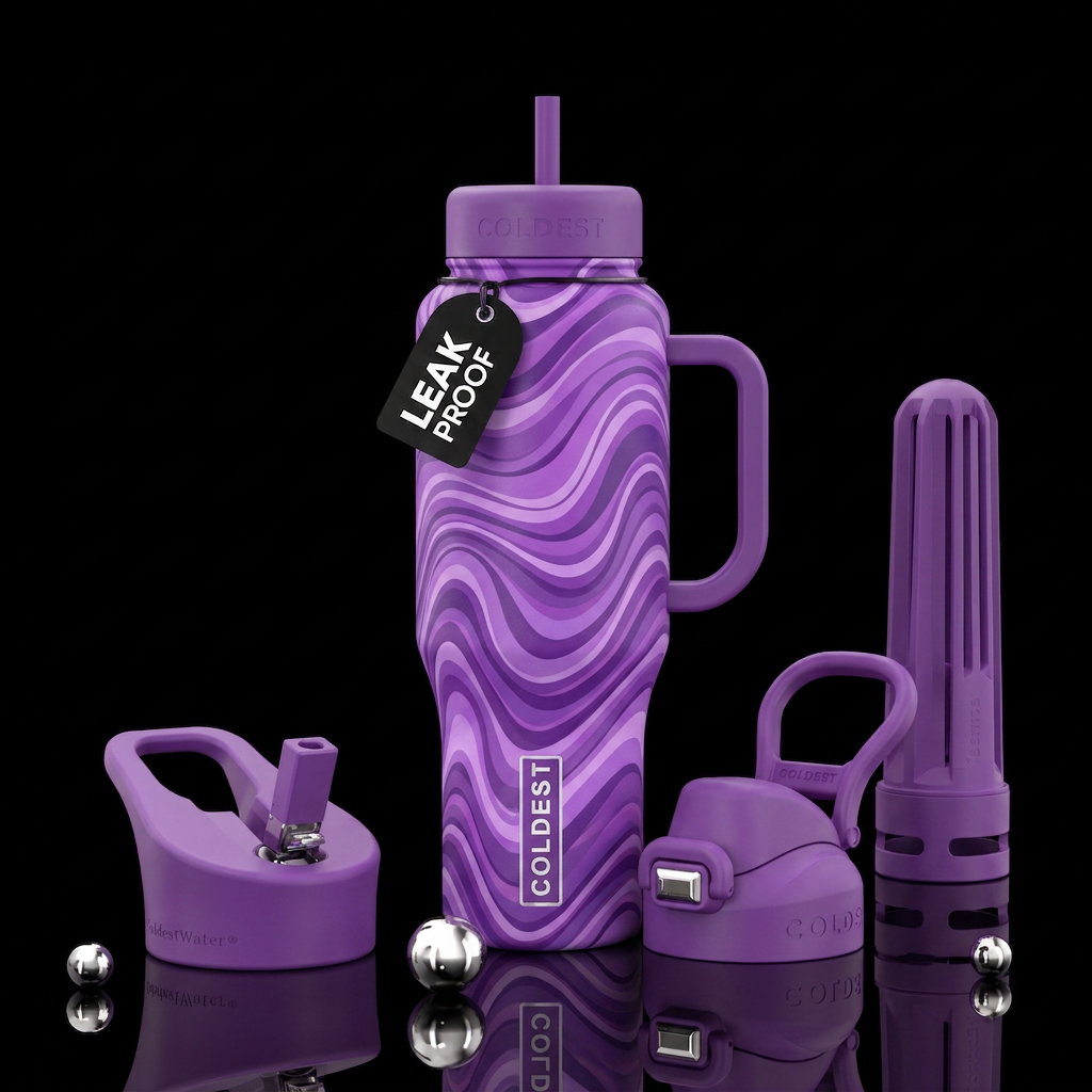 Purple waves water bottle design