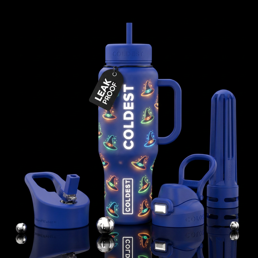 Glowing  witch hats water bottle design