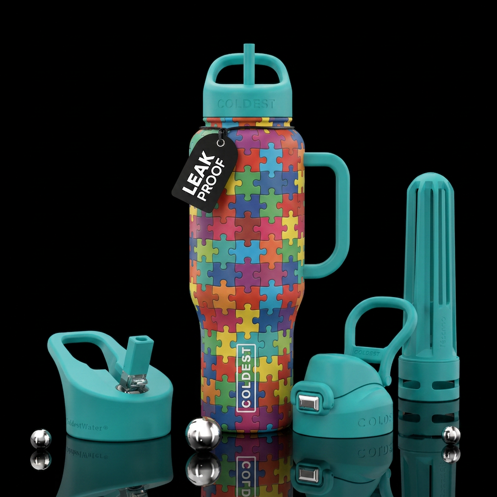 Puzzle pieces water bottle design