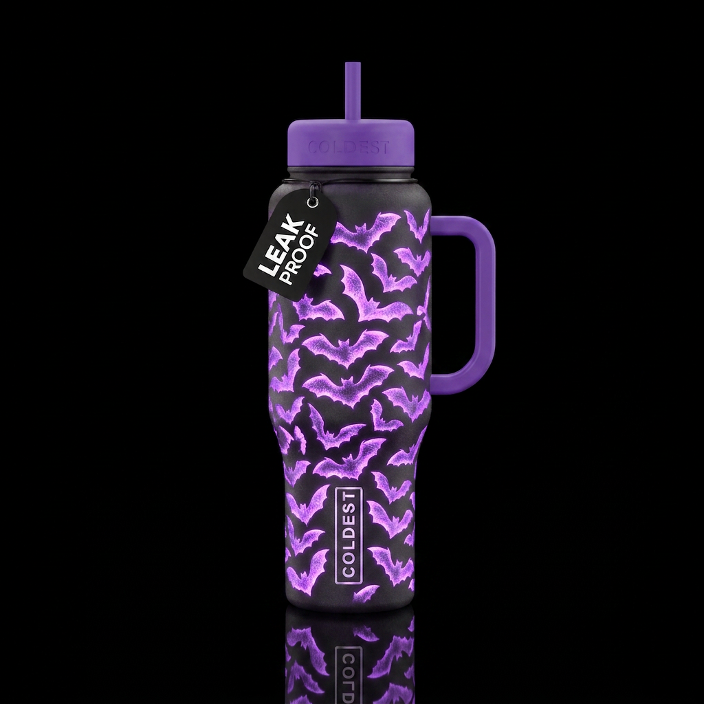 Glowing bats water bottle design