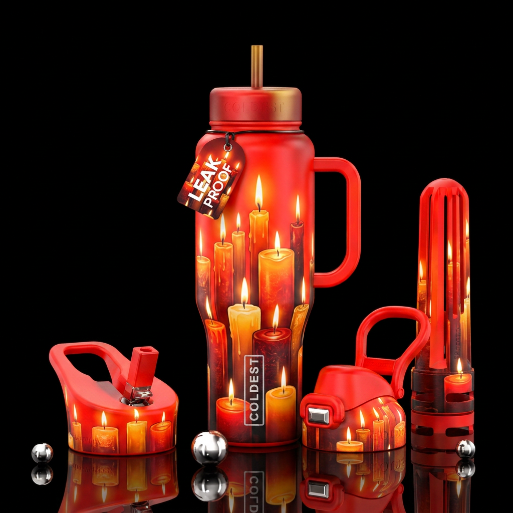 Glowing candles water bottle design