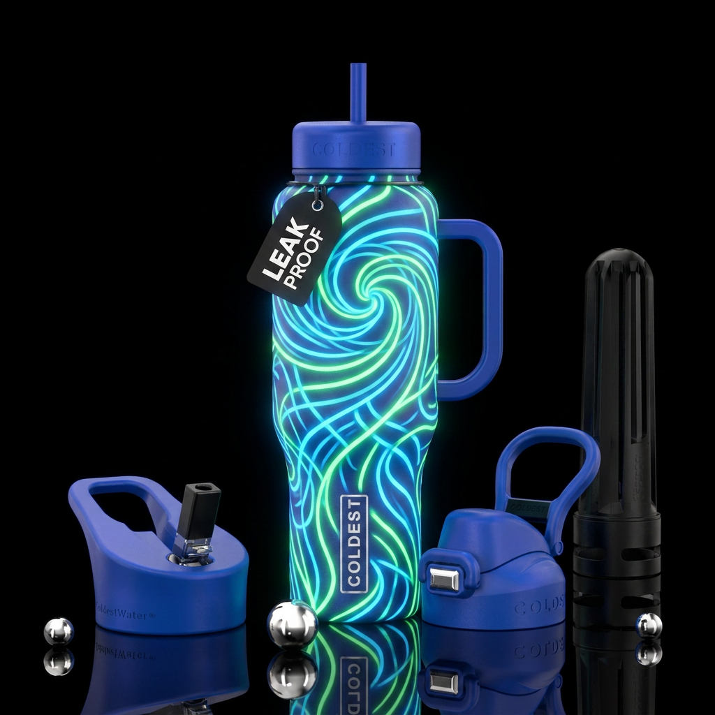 Glow in the dark spirals water bottle design