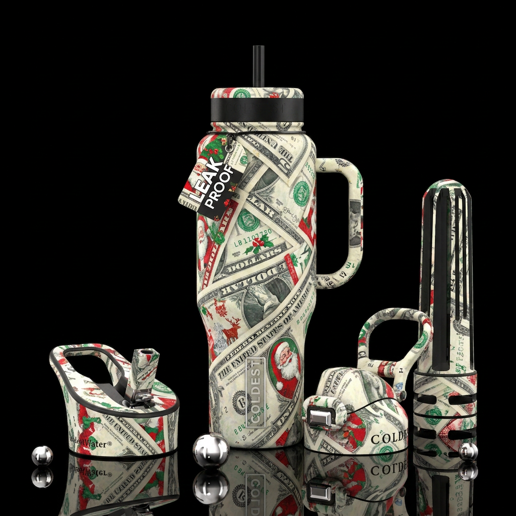 Christmas bills water bottle design