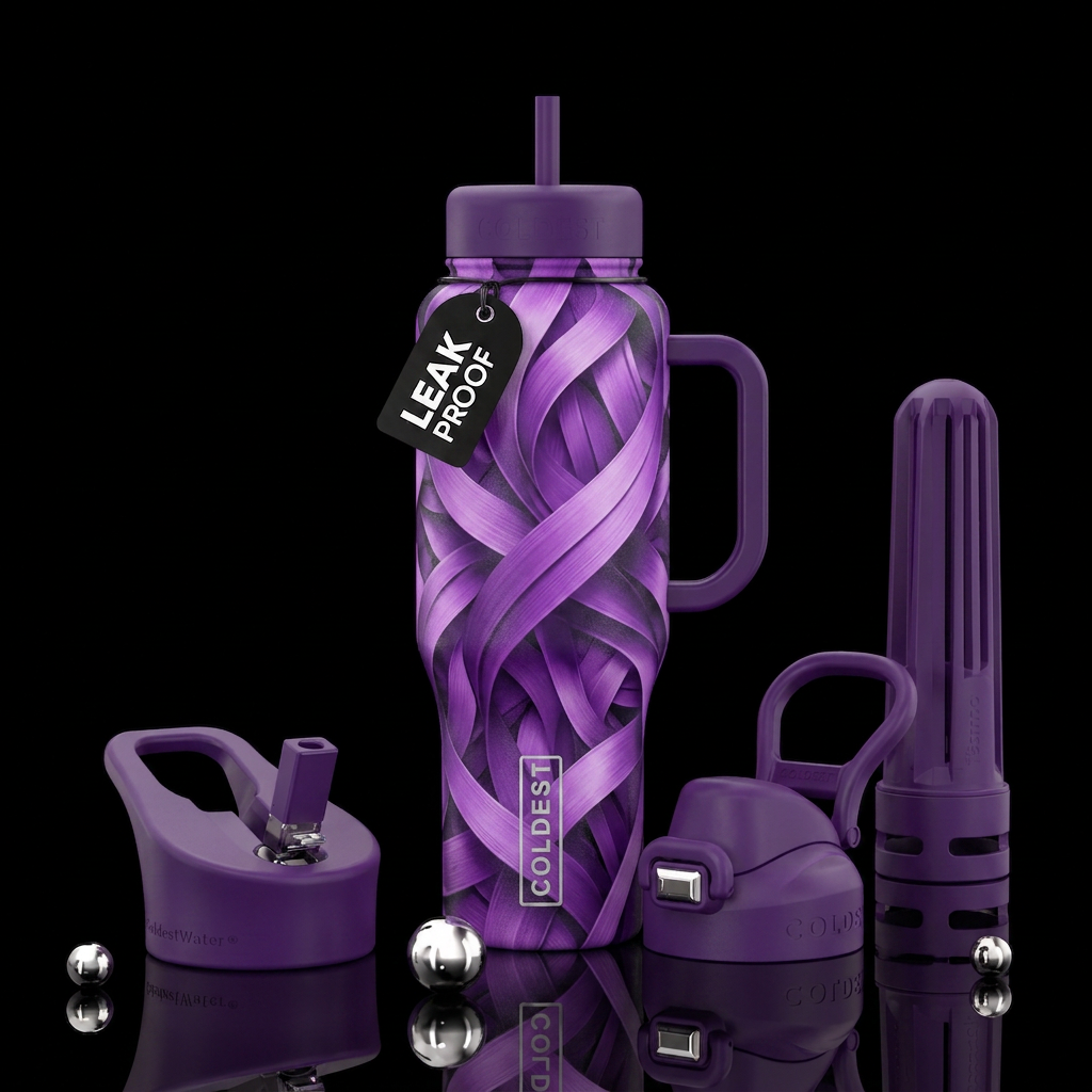 Purple ribbons water bottle design