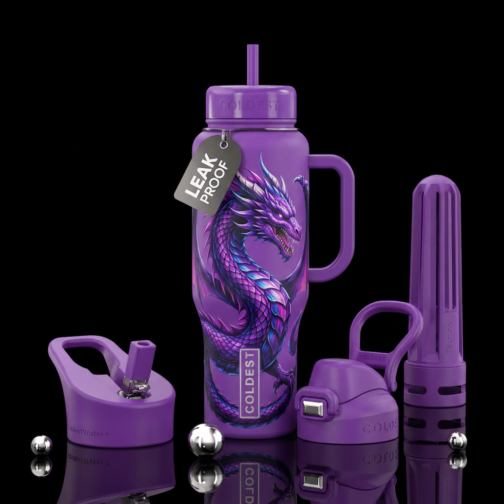 Purple dragon water bottle design