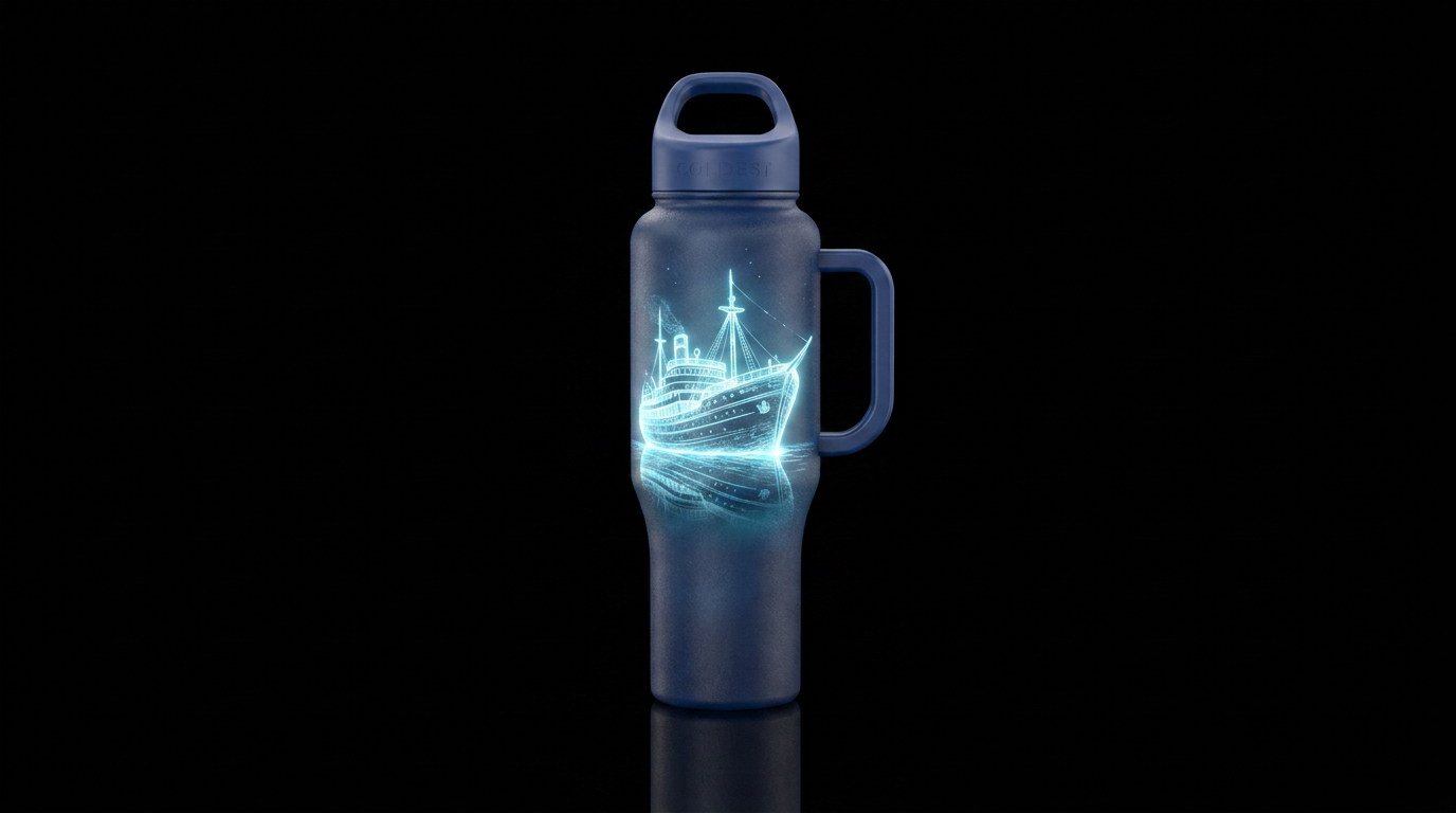 Glowing ship water bottle design