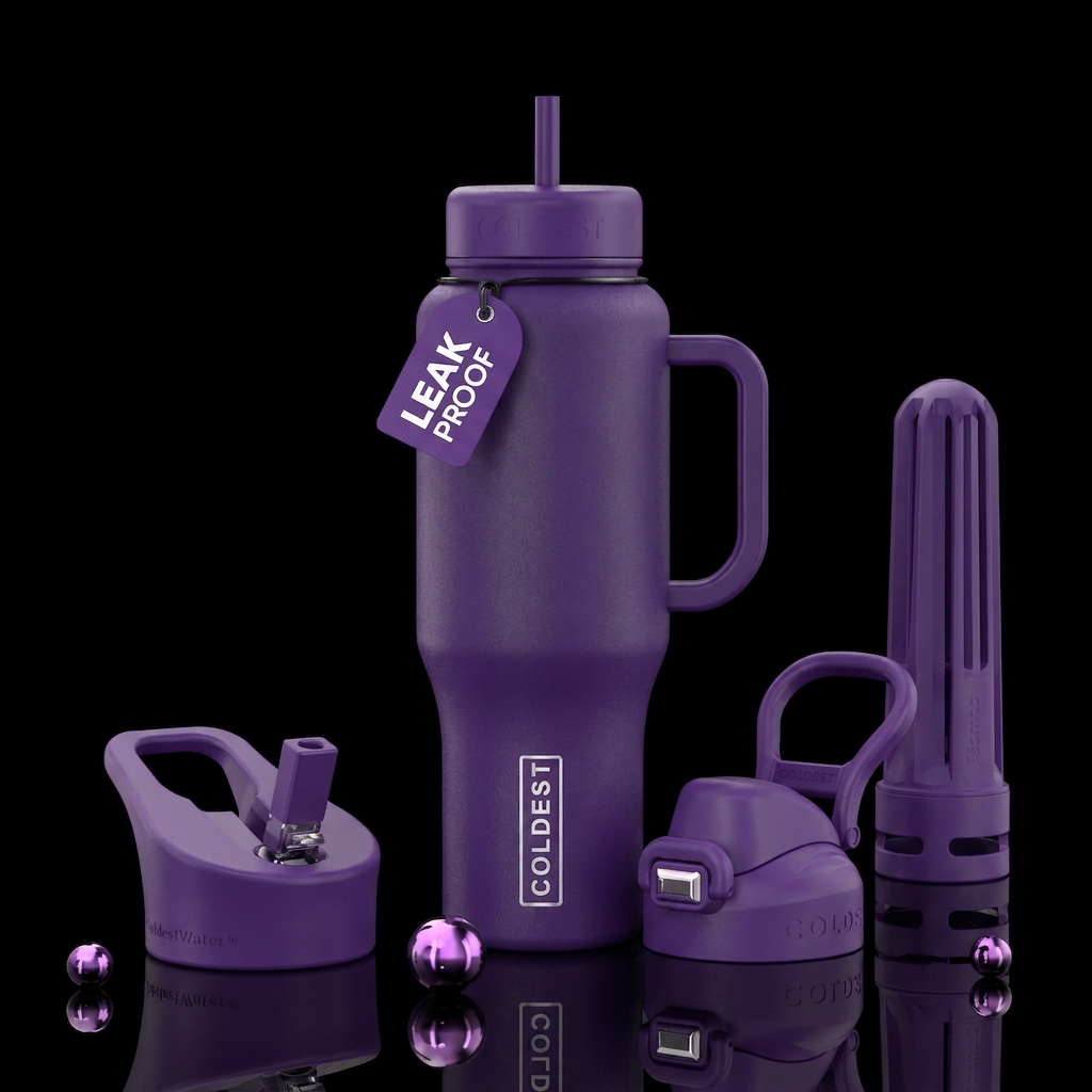 Love, pop and purple water bottle design