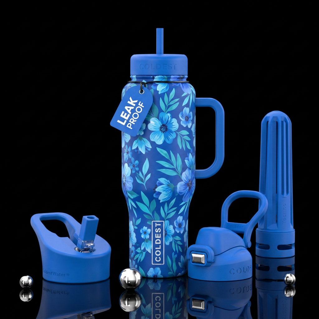 Blue floral water bottle design