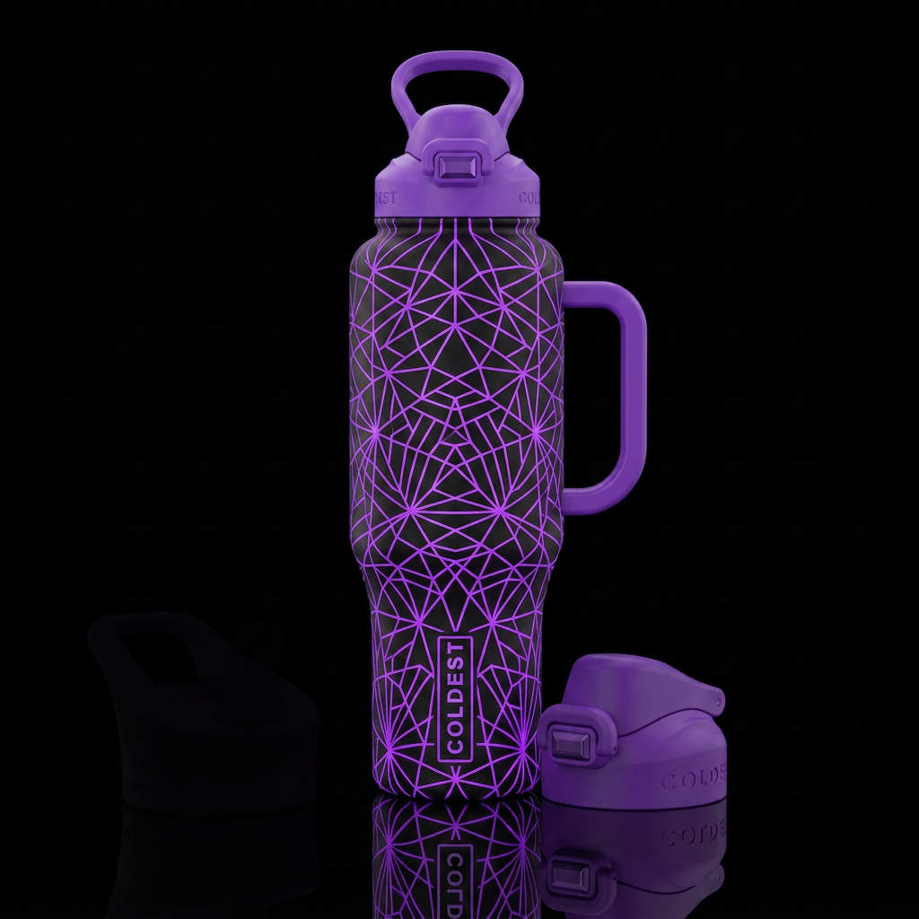 Purple webs water bottle design