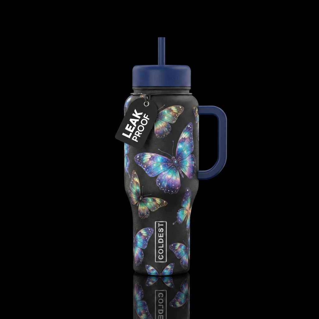 Galaxy butterflies water bottle design