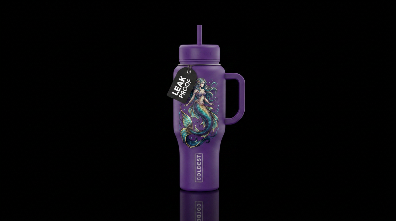 Purple mermaid water bottle design