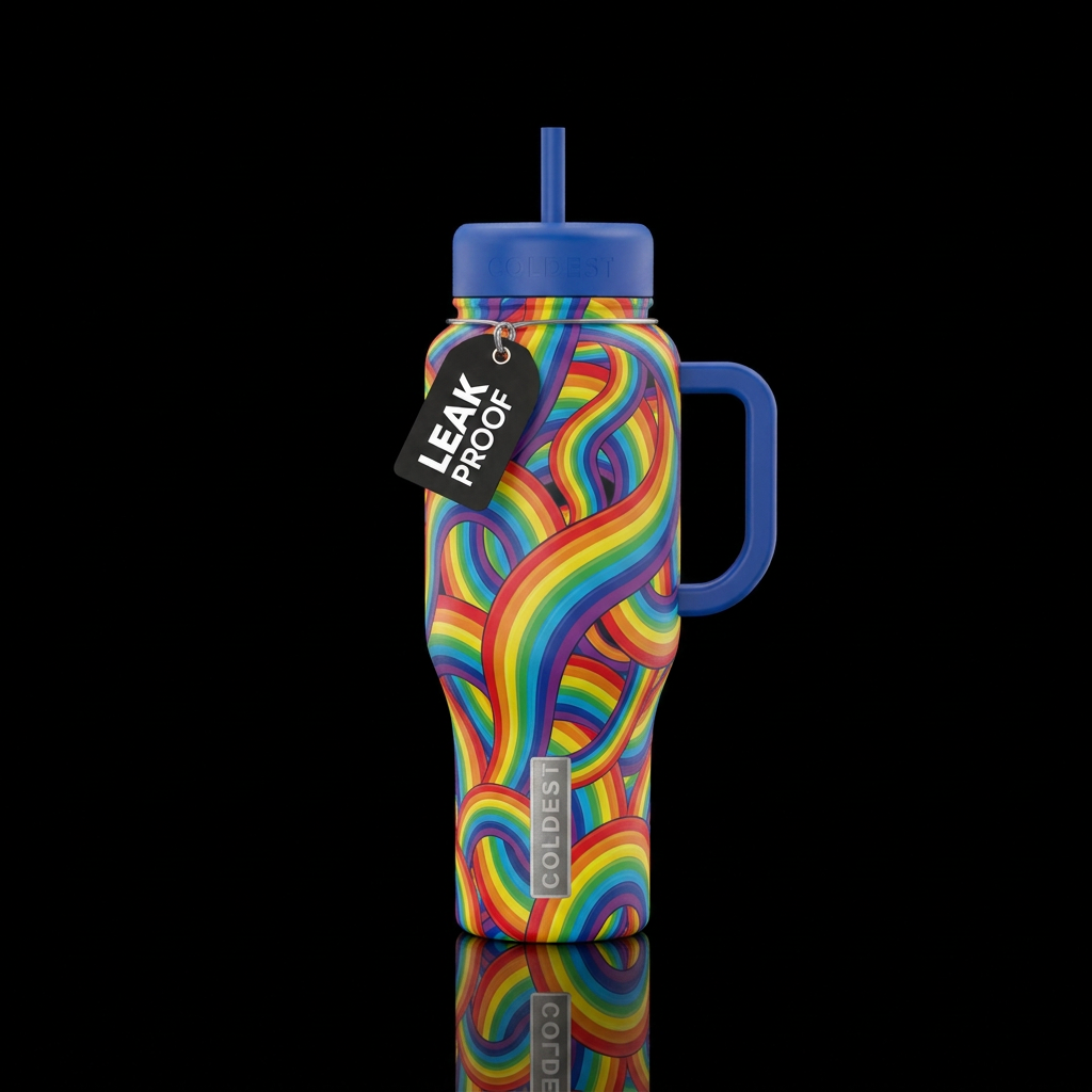 Dancing rainbows water bottle design