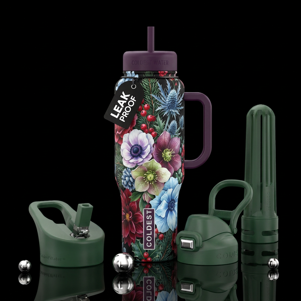 Life like vibrant flowers that cover the entire bo... water bottle design