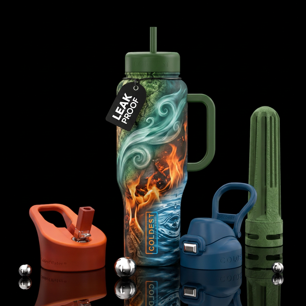 All elements,  earth, air, fire, water. water bottle design