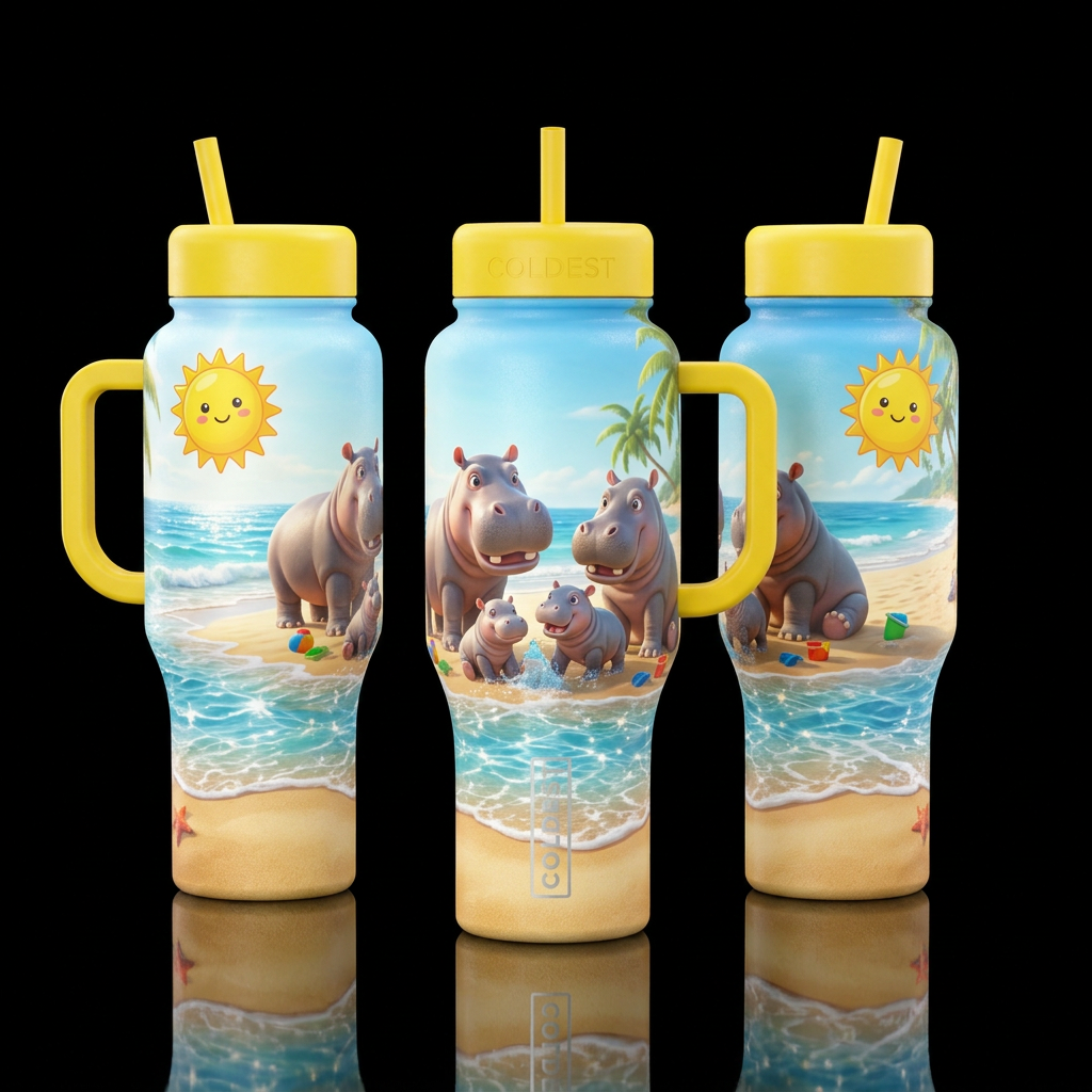 Happy hippos water bottle design