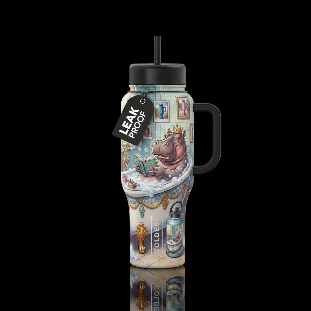 Happy hippos love coldest book water bottle design