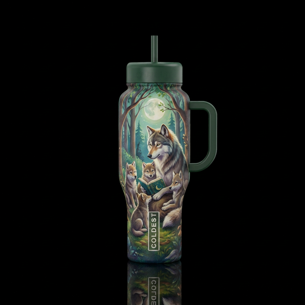 Wolf pups. Books water bottle design