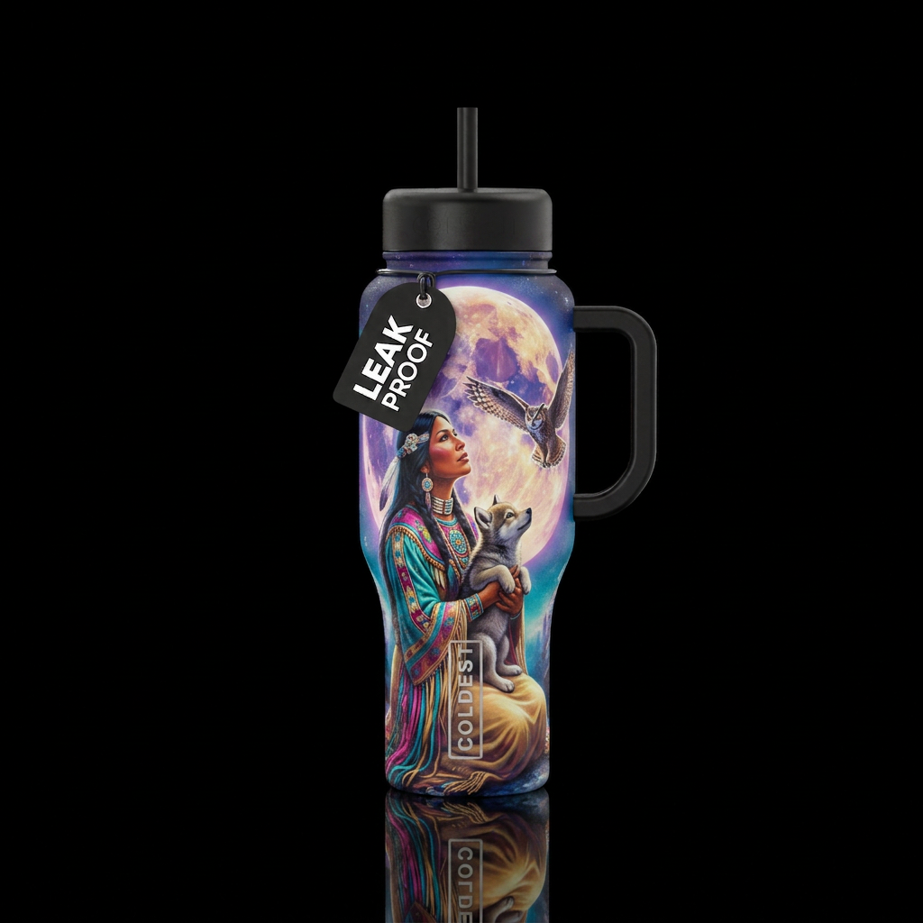 Native beauty  wolves water bottle design