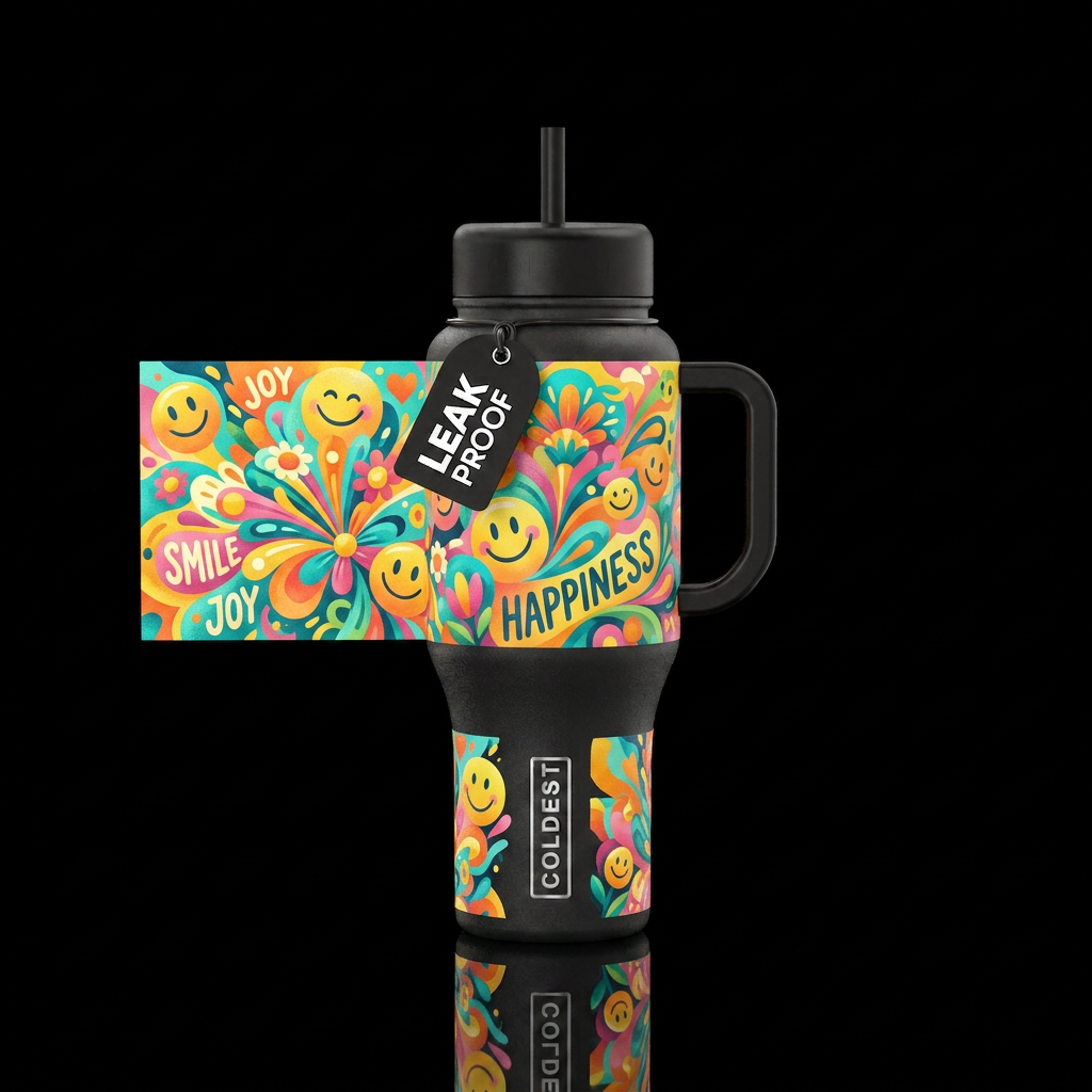 Happiness water bottle design