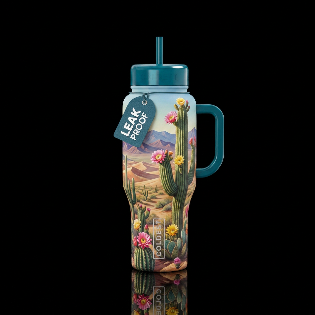 Blooming cactus water bottle design