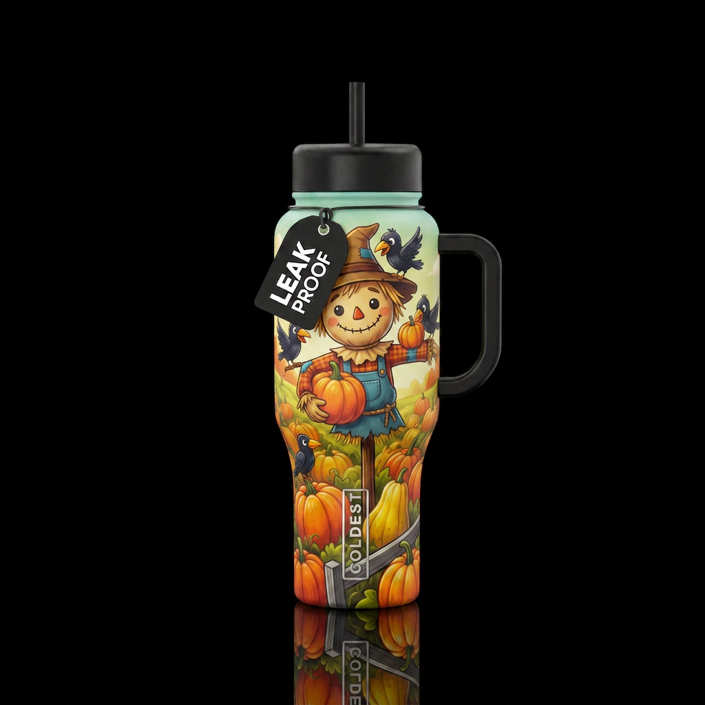 Cute scary crow man water bottle design