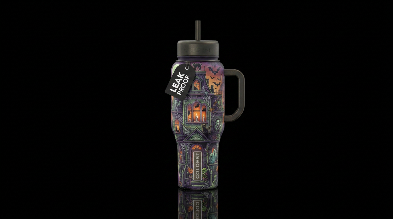 Haunted halloween water bottle design