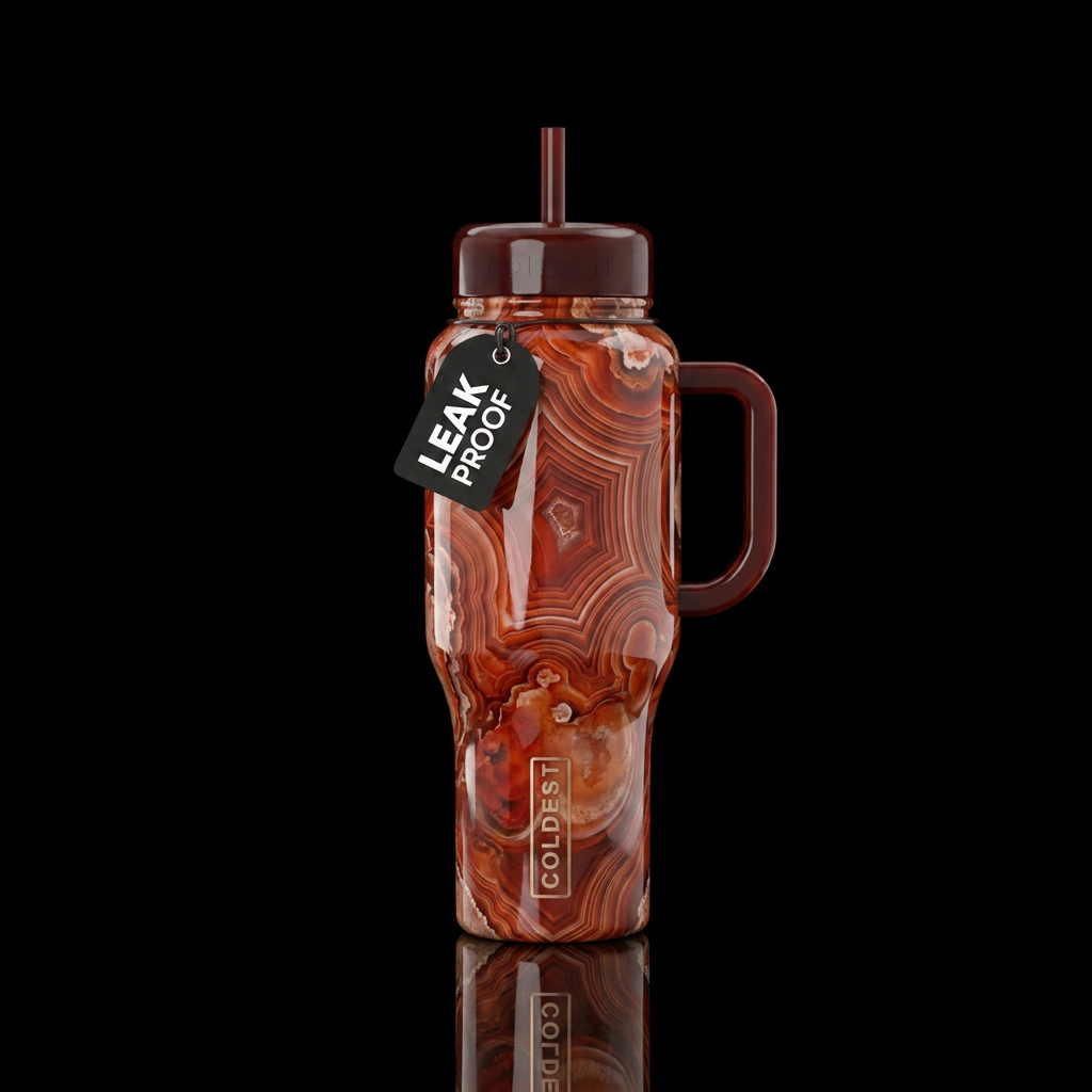 Lake superior agate covering the bottle, water bottle design