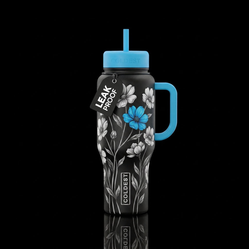 The blue flower water bottle design
