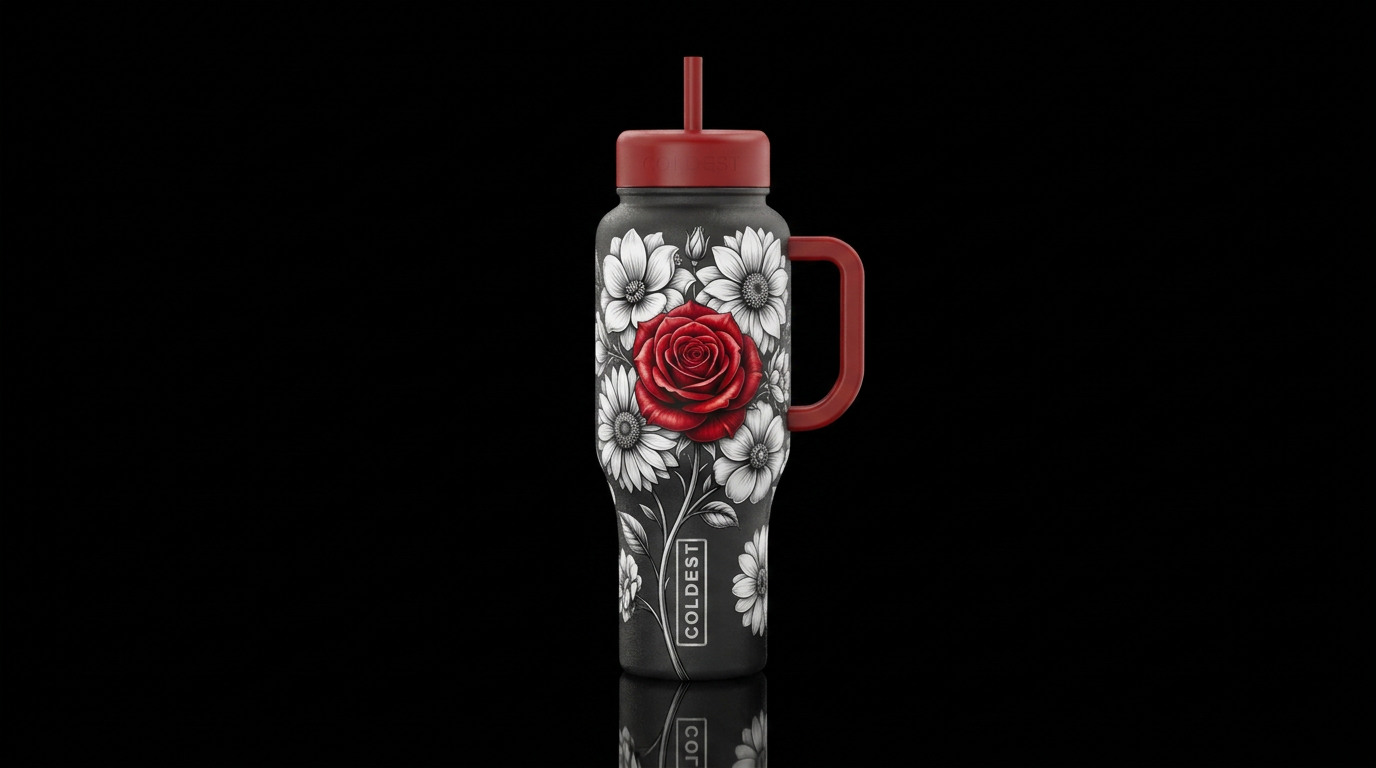 THE RED FLOWER water bottle design