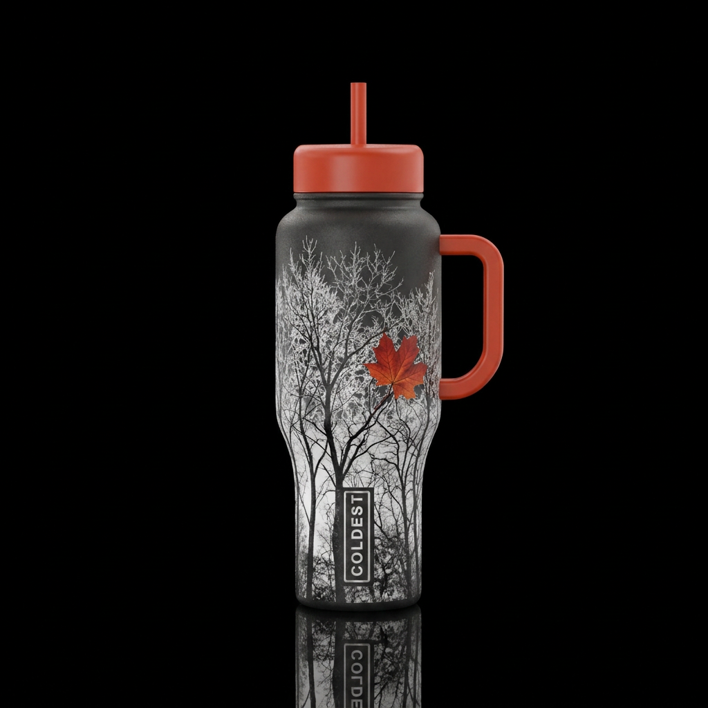 Lone maple leaf water bottle design