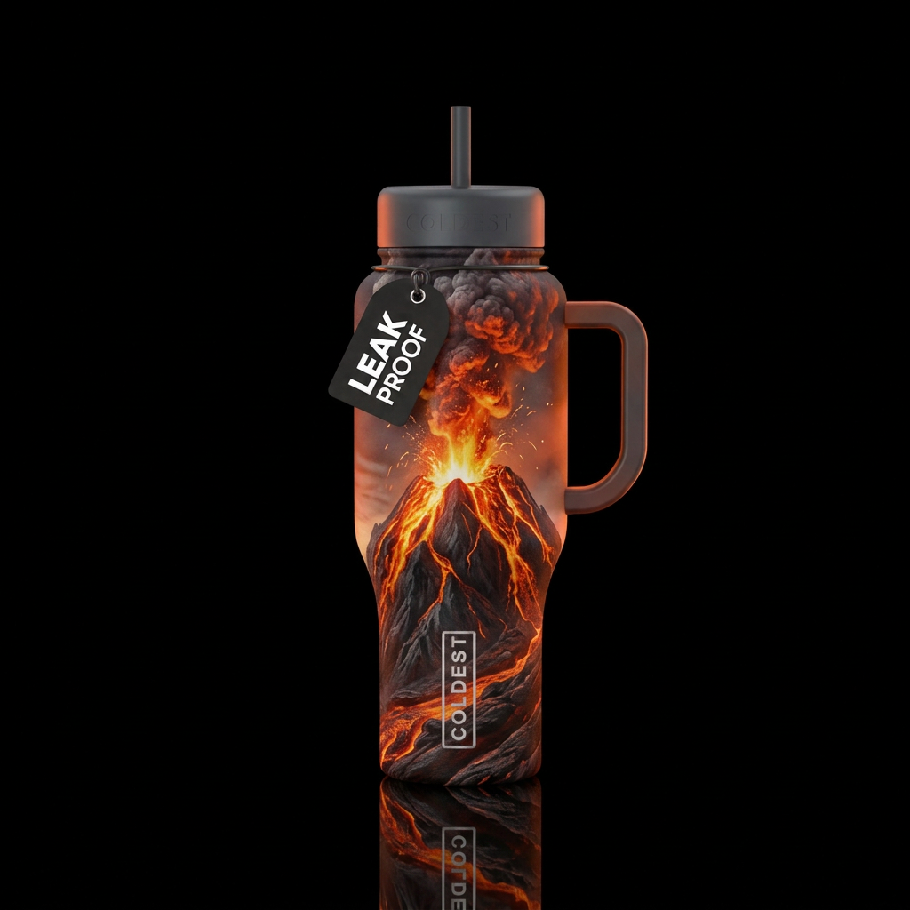 Volcano emotions water bottle design