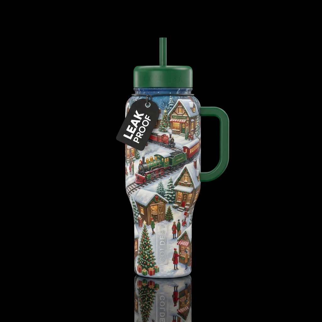 Christmas town water bottle design