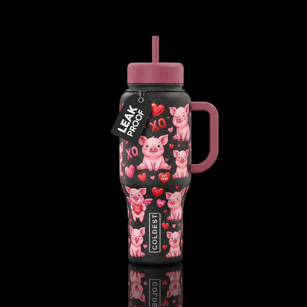 Valentines pig water bottle design