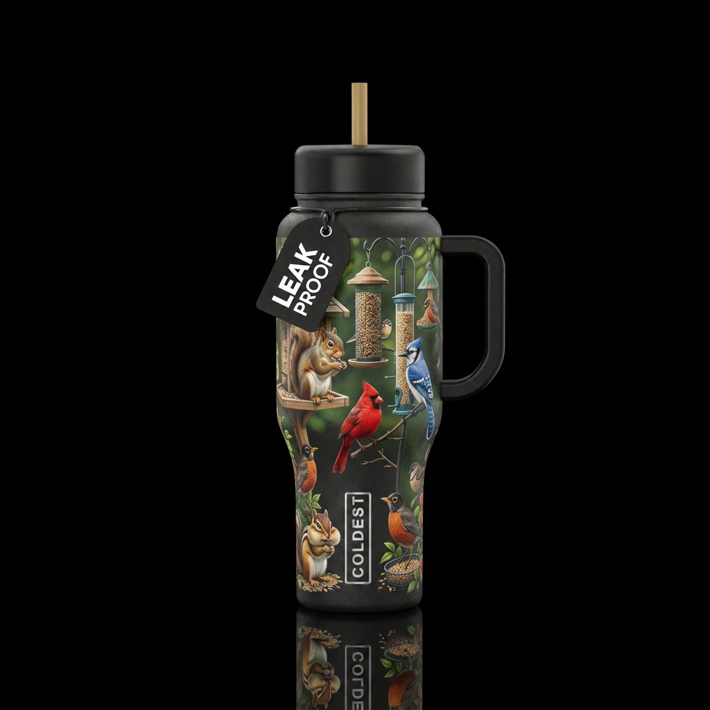 Back yard friends water bottle design