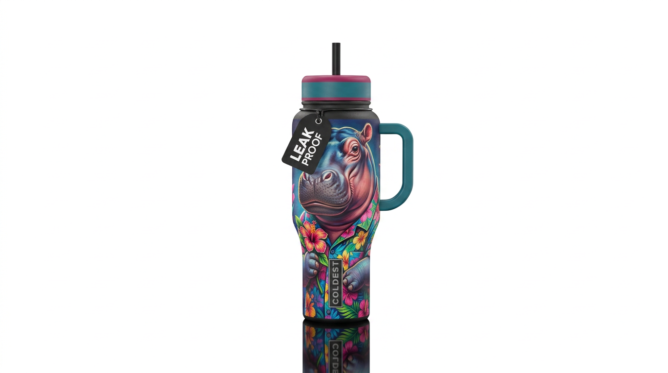 Hawaiian hippo water bottle design