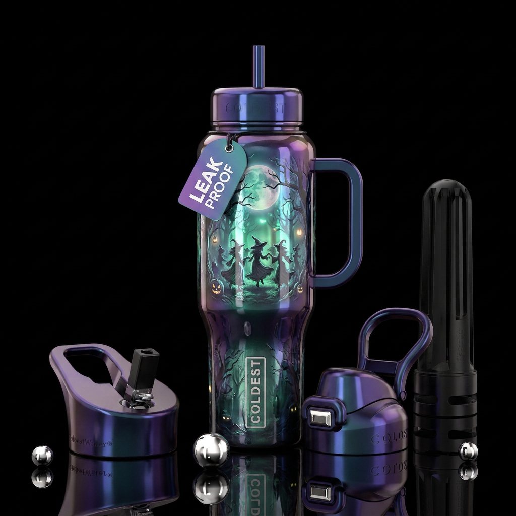 Whimsical  witches ball under a full moon in a hau... water bottle design