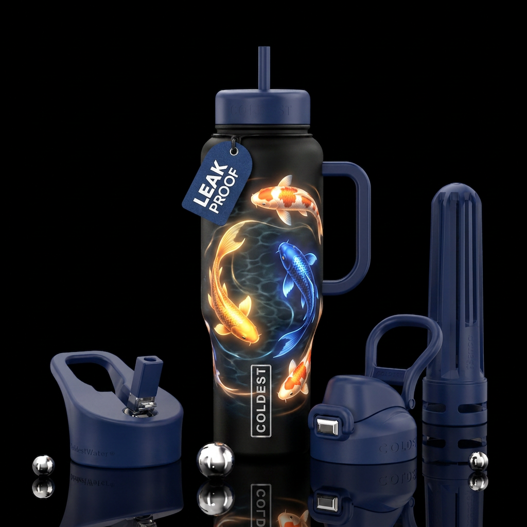 Glowing koi fish water bottle design