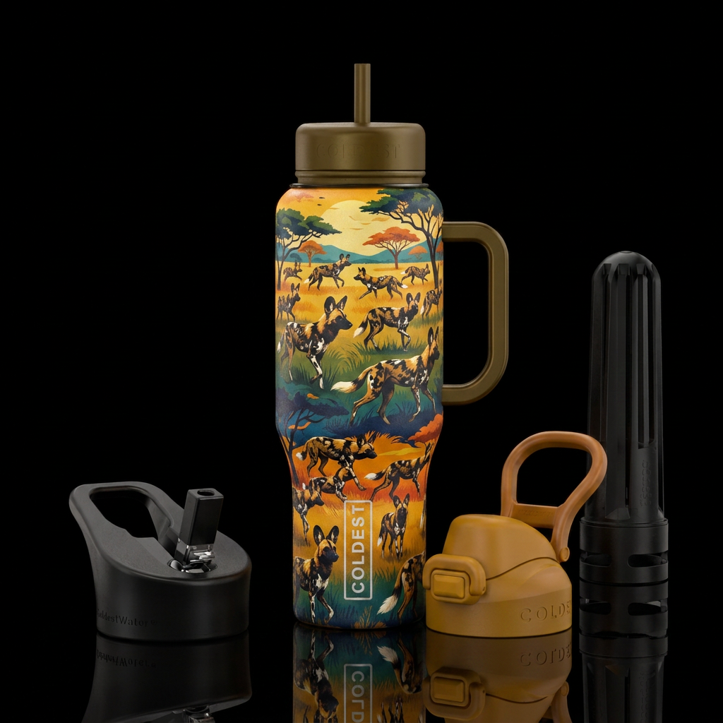 African wild dog water bottle design