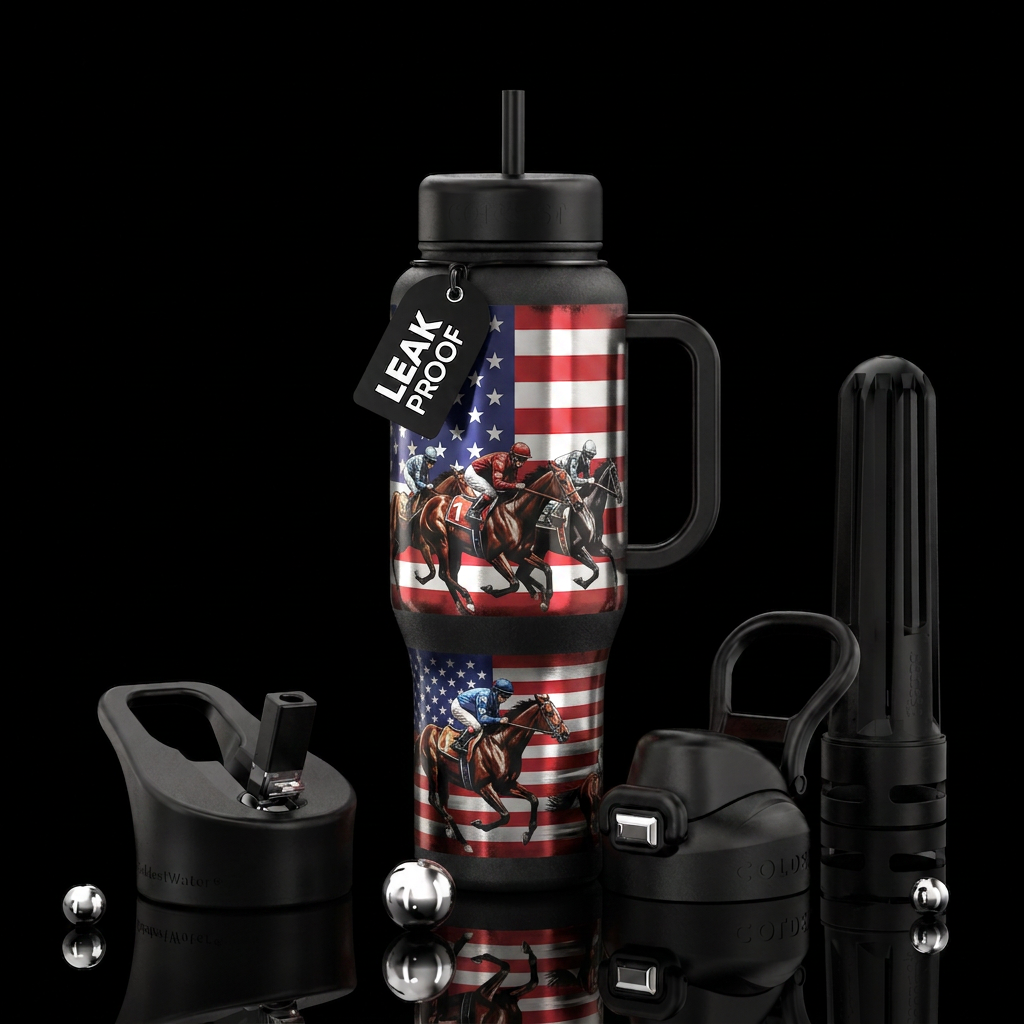 Horse Racing  American flag water bottle design