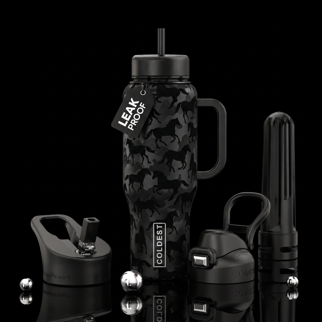 Black horse camouflage water bottle design