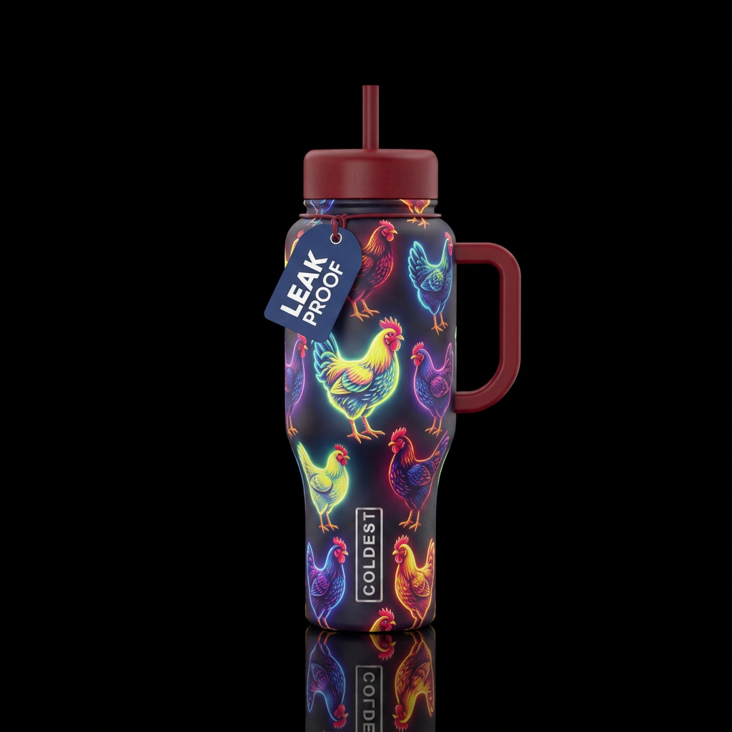 Glowing  Chickens water bottle design