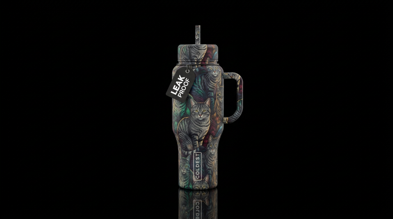 Dark Grey tabby cat water bottle design